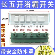 bath overboard rectangular five key switch universal wall-mounted lamp warm waterproof panel with shroud lighting switch 16A