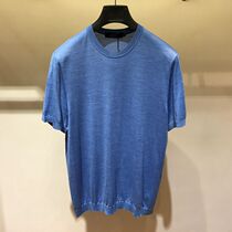 2020 autumn and winter new products sky blue sheep wool cashmere round neck thin section mens short-sleeved cardigan T-shirt