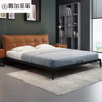 Leather bed Modern simple Italian light luxury 18 meters double bed master bedroom Italian high-end soft bag minimalist wedding bed