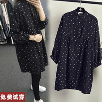 Pregnant Womens Autumn Dress Korean Long Chiffon Shirt Plus Size 200 Jin Top Loose Slim Dress