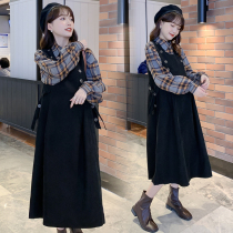 Autumn new Korean version of pregnant women loose two-piece dress foreign-style shirt set Net red belt skirt tide