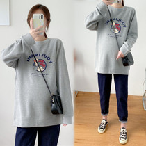 2021 spring and autumn new Korean version of large size maternity dress loose sweater foreign style long sleeve T-shirt fashion jacket fat MM