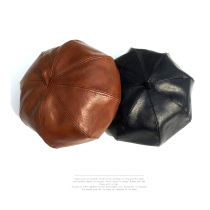 Hat female spring and autumn retro beret all-match painter hat big head circumference octagonal hat leather pumpkin hat autumn and winter Japanese series