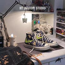 Converse graffiti custom sneakers aj1af1 splashing ink fluorescent hook hand-painted couple shoes gift diy