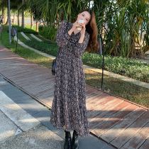 2022 pregnant womens new spring Dont make it to Herbenwind Black Broken Flowers Dress Woman Spring Autumn V Collar High Waisted Bottom Long Dress