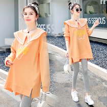 Pregnant women Autumn Fashion Net red suit 2021 new autumn maternity dress Korean version of lapel coat sweater spring and autumn