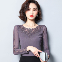 Tide brand CVY base shirt female 2021 Spring and Autumn New lace long sleeve foreign style Joker shiny silk mesh