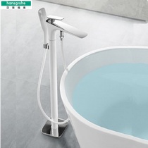 Hansgeya floor-standing white bathtub shower shower bathroom all copper concealed pre-buried hot and cold black faucet