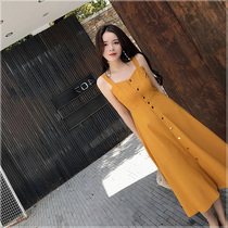 Gentle wind thin suspenders small fresh skirt womens 2021 new summer French medium-long over-the-knee bellflower dress