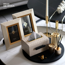 European modern leather metal photo frame scented candle tissue box tray model room villa living room bedroom ornaments