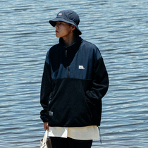 SMKLAB (SMKL) Japanese stitching stand-up collar printing half-zipper sweater mens fleece loose jacket top