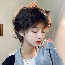 Wig female short hair Korean version handsome net red round face short curly hair anime face repair age reduction Natural fluffy full head cover style