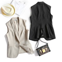 Linen sleeveless jacket thin spring and summer short slim slim waistcoat female capable temperament trendy horse clip suit waistcoat