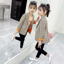 Girls autumn suit jacket childrens plaid small suit foreign style spring and autumn leisure middle school children show foreign style Korean version