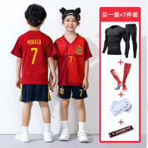 Kids Spanish football suit set mens Euro 2021 national team jersey custom student match team dress for women