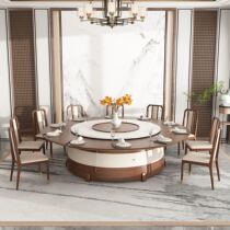 New New Chinese Style Hotel Electric Dining Table Big Round Table Clubhouse Walnuts 20 People Round Table Turntable Imitation Marble Veins