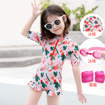 Girls  swimsuit Mid-size childrens one-piece swimsuit Princess skirt printing Cute baby girl childrens sunscreen swimsuit
