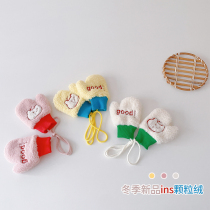 Winter baby gloves Korean version of comics bear boys and girls 10 months baby bag finger plus velvet 1-2-3 years old