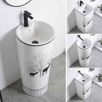 Personality Ceramic column basin washbasin sika deer wash basin integrated small apartment bathroom balcony washbasin