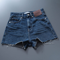 Hong Kong Tide brand European products Korean version of high waist denim shorts Women summer 2021 New loose thin burrs dark blue tide