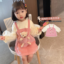 Girls Childrens Skirt Set Fake Two 2021 New style Childrens Baby Childrens Wear Thin Autumn Autumn
