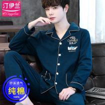 2021 new pajamas men cotton long sleeves thin spring summer set couple home wear cotton spring and autumn size net red