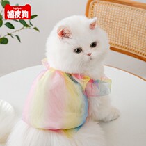 Rainbow yarn kitty clothes Summer thin Kitty Kitty Cat Puppets Blue Cat British Short And Young Cat Pets Anti-Fur Harnesses