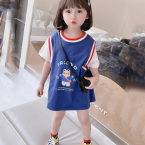  Childrens clothing Girls summer dresses Childrens casual female baby loose mid-length t-shirt skirt girls short-sleeved tide