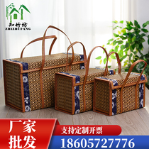 Broccoli Cloth Bamboo Woven Bamboo Basket Hand Bamboo Basket Year Goods Big Number Packing Gift Box Eggs Fruit Hairy Crab Bamboo Basket