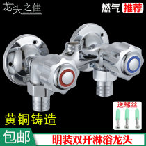 Shing-mounted dual-control shower hot and cold faucet open pipe double-switch shower mixing valve dual-handle old shower water heater