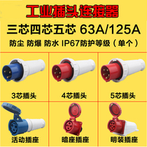 IP67 waterproof industrial plug connector 63A 125A 3 core 4 hearts 5 holes explosion proof air socket male butt