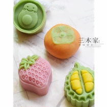 Sanmu family new moon cake mold strawberry durian avocado Persimmon 50g fruit three-dimensional hand pressure plastic abrasive
