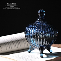 Crystal blue glass jar with lid small jar storage jar storage jar storage decorative jar