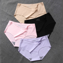 Large size underwear women sexy side fat mm high waist ice silk satin no mark belly lift hip womens triangle trousers
