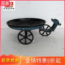 Antique bronze crafts home pure copper storage plate creative small ornaments double beast three-wheel disc with inscription bronze ware