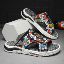 Word-lined male summer outside wearing trendy personality Deodorant National Tide Slippers Teen Sandals Sandals Sandals Sandals Sandals Sandals