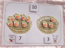 Kindergarten homemade toy area material middle class large class mathematics area within 10 decomposition small rabbit divided radish