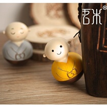 Creative wooden toy tumbler ornaments cute Zen little monk doll paper pendulum