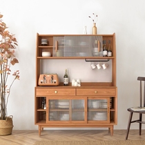 Side cabinet solid wood Japanese-style integrated Wall High cabinet cabinet glass Nordic solid wood household storage tea cabinet wine cabinet