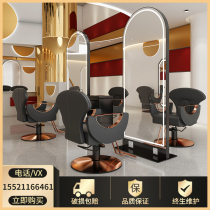 Net red ironing landing mirror table hairdressing salon mirror hair salon special LED touch tide style simple double-sided