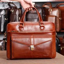 Genuine leather mens handbag headlining cow leather single shoulder inclined satchel large capacity briefcase 14 inch business computer bag