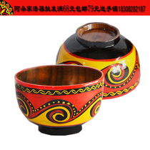 1 Liangshan Yi Lacquer Ware Wood Bowls Rice Bowls rice bowls Hand-painted National Characteristics Wind Solid Wood Antique Cutlery Souvenirs