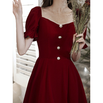 Toast dress bride small short summer engagement dress back door red small dress can usually be worn satin