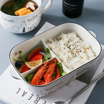 Ceramic lunch box microwave oven special grid office workers portable lunch box