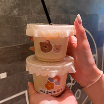 Disposable mini milk tea cup PET plastic dirty coffee with iron cold drink high penetration leakproof net infrared with packing