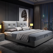 Master bedroom real leather bed 1 8 meters Nordic simple wedding bed big bed 1 5 small apartment air pressure double bed modern light luxury bed
