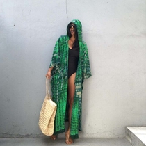 Hooded cardigan summer long sunscreen coat Womens exotic wind INS shawl Trench coat Hooded seaside swimsuit blouse