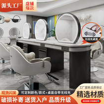  Barber shop mirror table Hair salon hair cutting special mirror net red hair salon cabinet integrated double-sided mirror table led with light