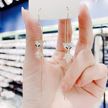 Korean Temperament Super Fairy Zircon Fox Ear Line Personality Superior Sensual Accessories Net Red and Long Flowing Suearrings Earrings