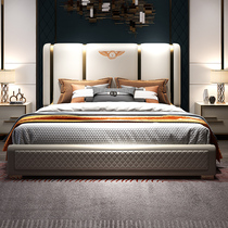 Hong Kong-style light luxury bed Net red bed 1 5 meters 1 8 meters Master bedroom wedding double bed Post-modern simple leather bed